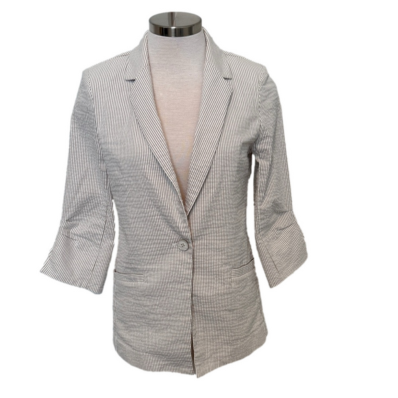 Renuar tan/white seersucker stripe jacket sz 4 - Picture 1 of 6